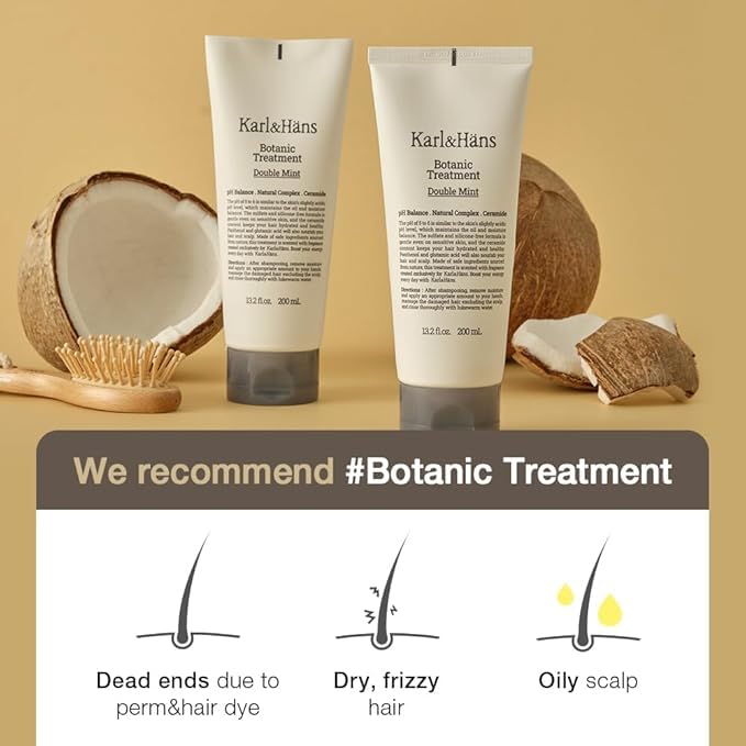 Karl&Hans Botanic Gourmand Coconut Conditioner Hair Treatment - Organic, Silicone-Free, Moisturizing with Ceramide, Coconut Oil & Natural Extracts for All, Dry, Damaged, Frizzy Hair, 6.76 fl oz