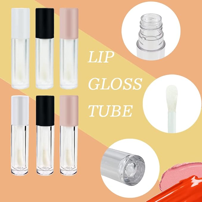 COSIDEA 24 pcs Empty 5ml big brush lip gloss tube Pink round lipgloss tubes container with big doe foot wand cosmetic packing containers