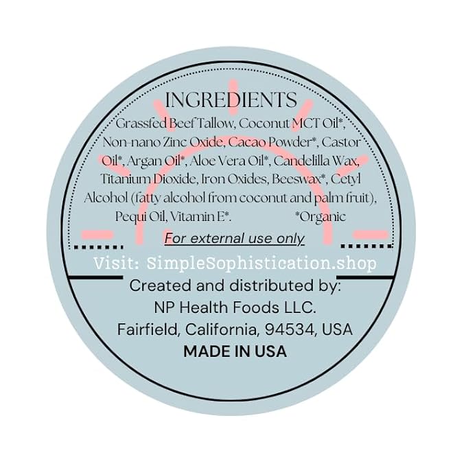 Tallow Sun Balm, tinted - with grassfed tallow, castor oil, zinc oxide | Mineral Sunscreen | Natural, Clean, Organic | Reef Safe, Ocean Friendly | Spf 30 - suitable for sensitive skin (2 oz) (Fair)