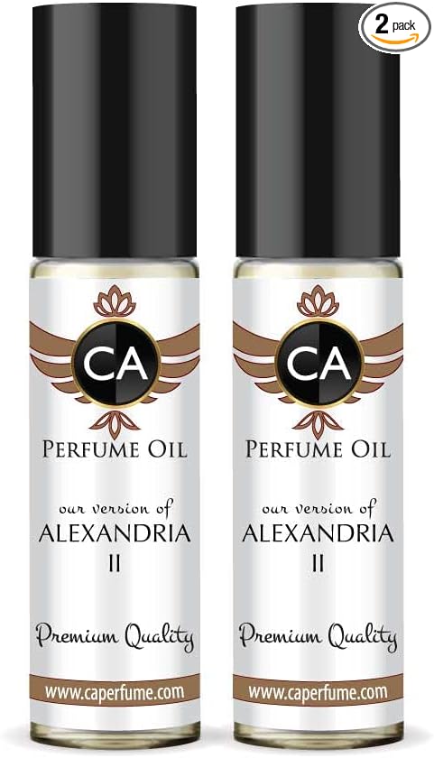 CA Perfume Impression of Alexandria II For Women & Men Replica Fragrance Body Oil Dupes Alcohol-Free Essential Aromatherapy Sample Travel Size Concentrated Long Lasting Attar Roll-On 0.3 Fl Oz-X2