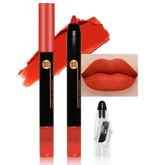 Charm Orange Crayon Matte Lipstick Lip Liner Pencil, Moisture Smooth Lipstick Pencil, With pencil sharpener Sharpenable Lip Pencil, Ultimate Lip Crayon for Women Smudgeproof Waterproof 05#