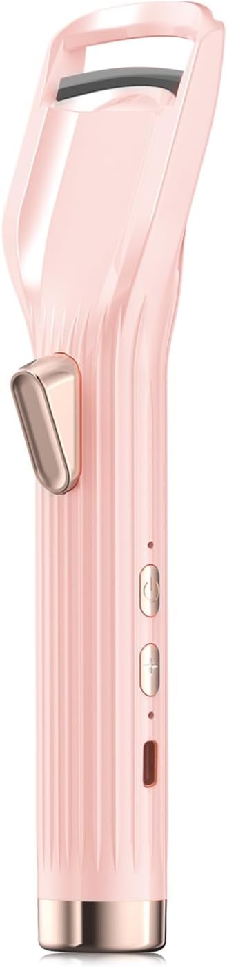 Heated Eyelash Curler Premium PRO - Fast Heat up in 8s - 24 Hours Long Lasting - Rechargeable Electric Eyelash Curler with Type-C, Innovative L Silicone, 2 Heat Modes, Anti-Burn Eyelid, Pink-DB