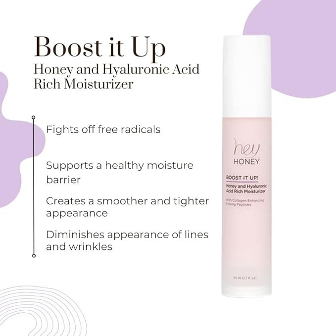 Hey Honey Skincare Boost It Up Honey Extract & Hyaluronic Acid Rich Moisturizer | Targets Premature and Advanced Signs of Aging | Cruelty Free, Clean Ingredients and Paraben Free | 1.7 Oz