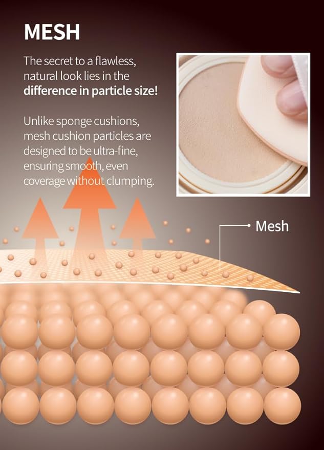 Mesh tight up cushion foundation 02, light/medium beige, Korean compact foundation, natural coverage, glow, sweat proof makeup, long lasting, all skin type