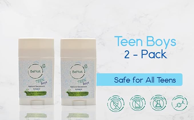 2-Pack All Natural Deodorant For Teen Boys 100% Natural Aluminum-Free Carcinogen Free Kids Deodorant For Boys Clinically Proven To Be Safe For Children and Teenagers