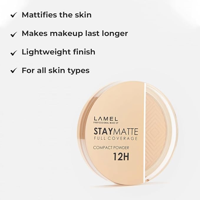 Lamel Stay Matte Compact Powder - Light Natural Coverage - Universal Neutral Undertone - Cruelty Free - Porcelain - N.401