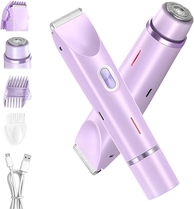 Dermave Bikini Shaver,Bikini Trimmer for Women,2025 Upgrade Dual Head Shaver Women,2 in 1 Wet & Dry Waterproof Electric Bikini Trimmer for Face, Body & Intimate Areas,Purple