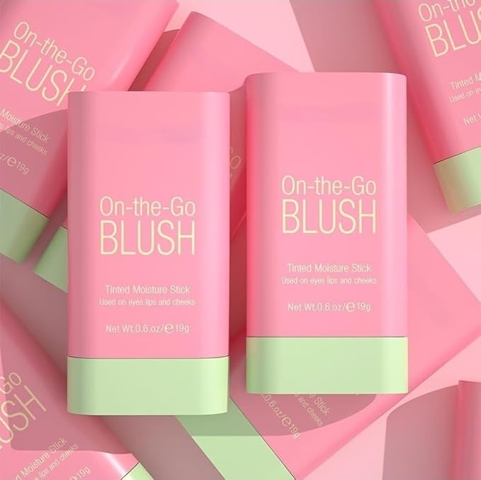 On-the-Go Makeup Blush Stick Tinted Moisture Stick, Shadow Lips Cheek Blusher Creamy Makeup Long Lasting Natural Nude Makeup for All Skin (pink)
