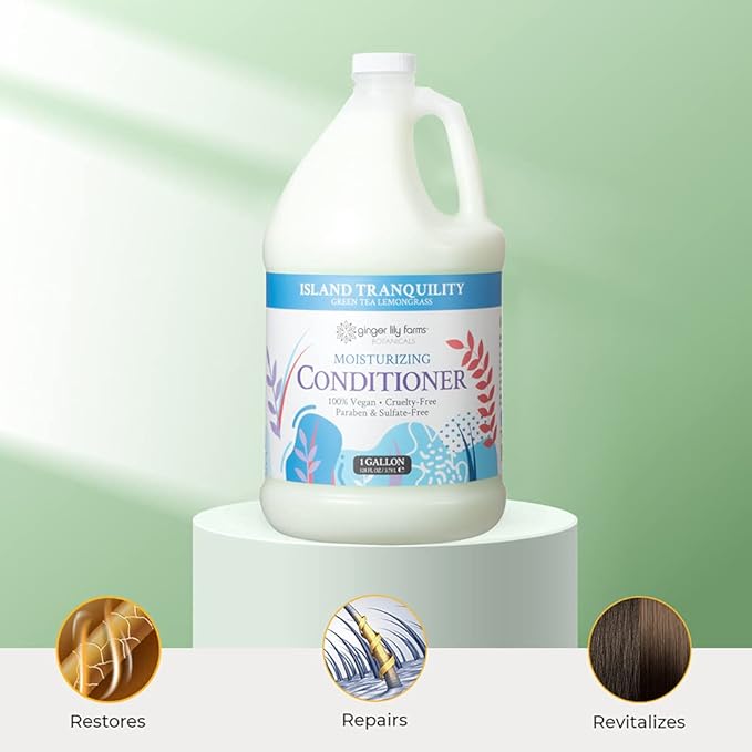 Ginger Lily Farms Botanicals Moisturizing Conditioner for Dry Hair, Island Tranquility, 100% Vegan & Cruelty-Free, Green Tea Lemongrass Scent, 1 Gallon (128 fl oz) Refill