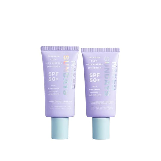 Naked Sundays SPF 50 Mineral Facial Sunscreen, Hydrating SPF with Zinc Oxide, Primer & Sheer Tint for Healthy Glow - 2 pack