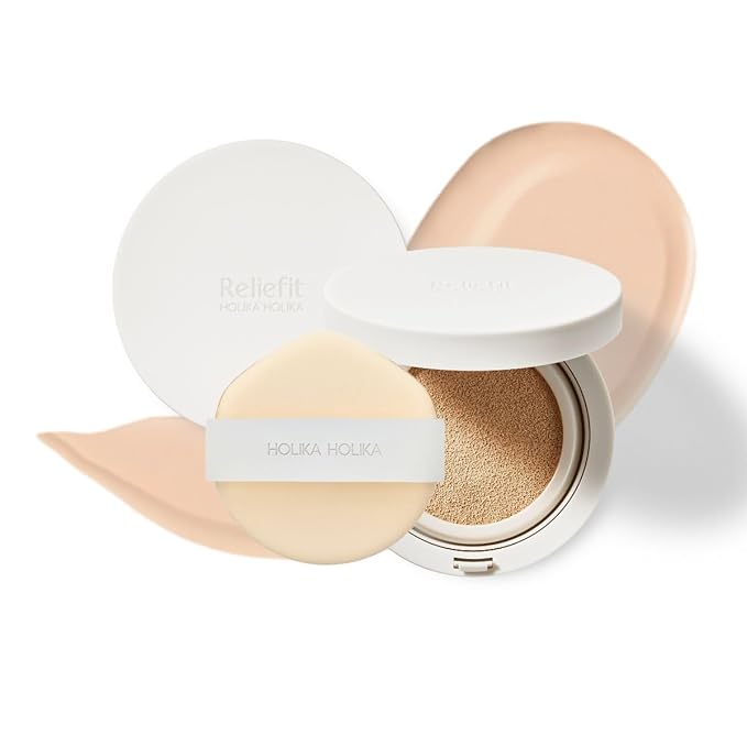 Holika Holika Reliefit CICA Clear Cushion 02 Petal Ivory 14g, 0.49oz / 1Set + 1 Refill/Vegan Cushion Foundation