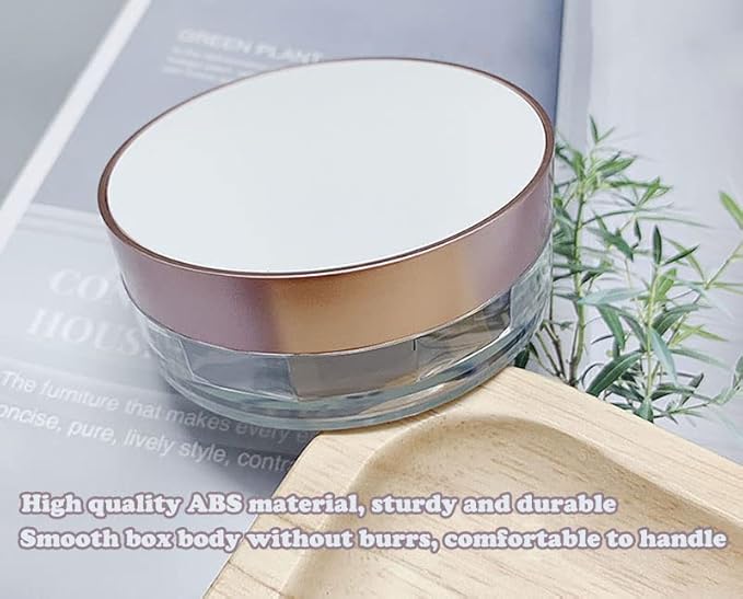 AKOAK Capacity 15ml(0.5 oz) No Leaks Empty Reusable Plastic Loose Powder Compact Container DIY Makeup Powder Case with Sponge Powder Puff, Elasticated Net Sifter and Threaded Screw Lid (White)