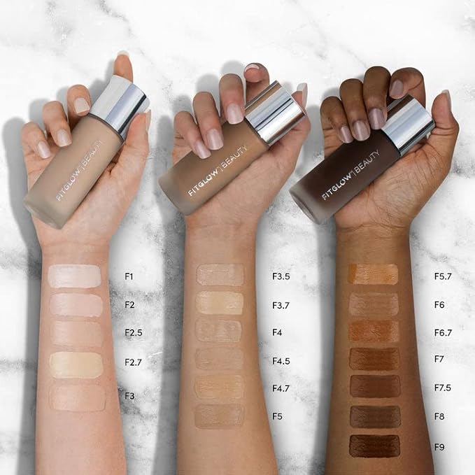 Fitglow Beauty - Natural Foundation+ Photo-Filtering Foundation | Vegan, Woman-Owned Clean Beauty (F7 - Rich Neutral, Soft Olive Undertones)