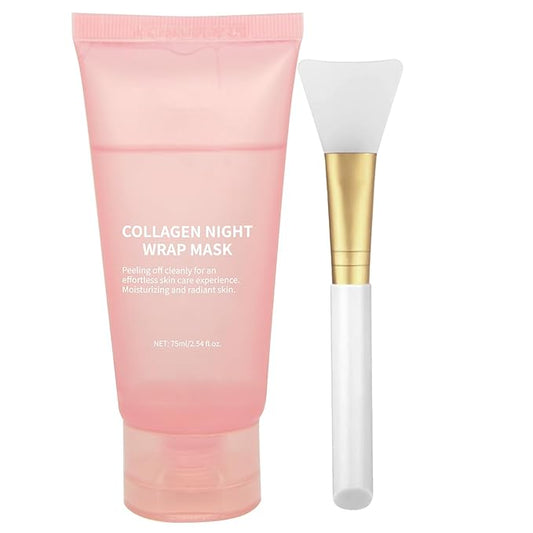 2025 Collagen Overnight Wrapping Peel Off Facial Mask with Jelly Brush, Elasticity & Hydration, Natural Ingredients for Firmer Skin, Reduces Sagging & Dullness, Korean Skin Care（75ml, 2.54 fl.oz)