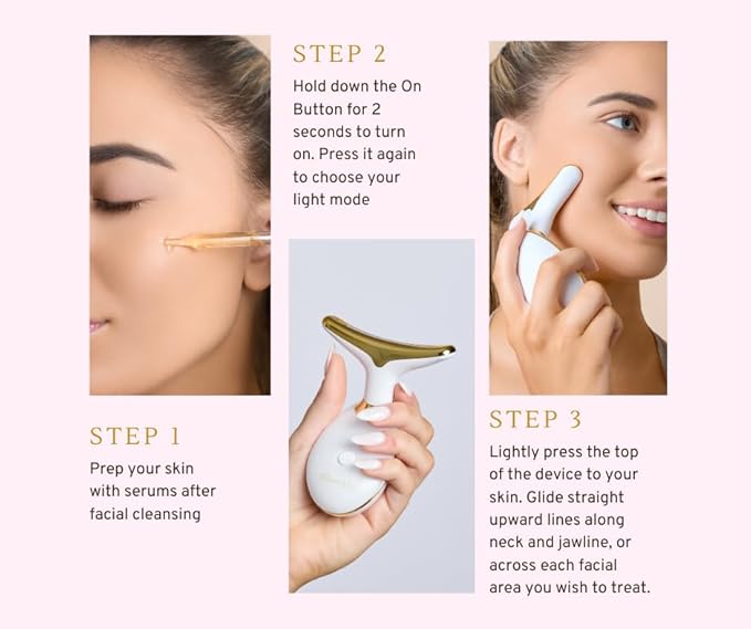 Red Light Therapy Face Massager Tool - with 7 LED Colors - Skin Care Beauty Device for Neck and Facial Tightening and Lifting