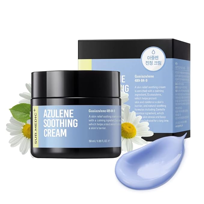 SURMEDIC AZULENE Moisturizing Soothing Cream, Calming Cream for Sensitive Skin, Daily Facial Moisturizer for Barrier Repair, Blemish Relief Care, Korean Skincare 50ml, 1.69 oz