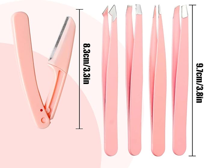 [9+1 PCS] Tweezers Kit, Tweezer for Women Facial Hair, Professional Tweezers Set, Eyebrow Tweezer, Professional Stainless Steel Eyebrow for Women &Men,Black And Pink Beauty Sets.
