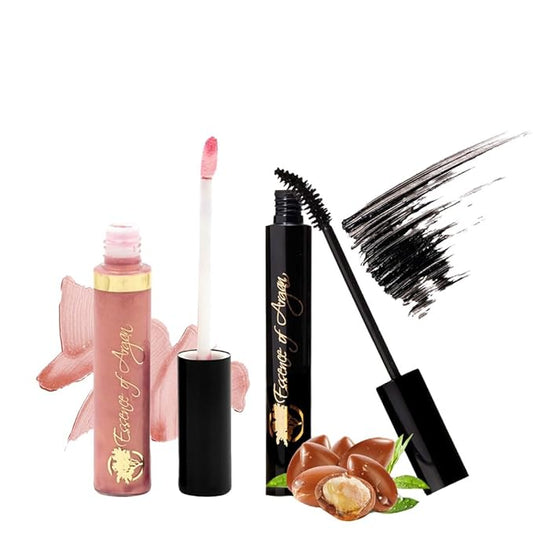 Essence Of Argan Eye Lash Conditioner Mascara and Pink Bronze Lip Gloss with Moroccan Argan Oil