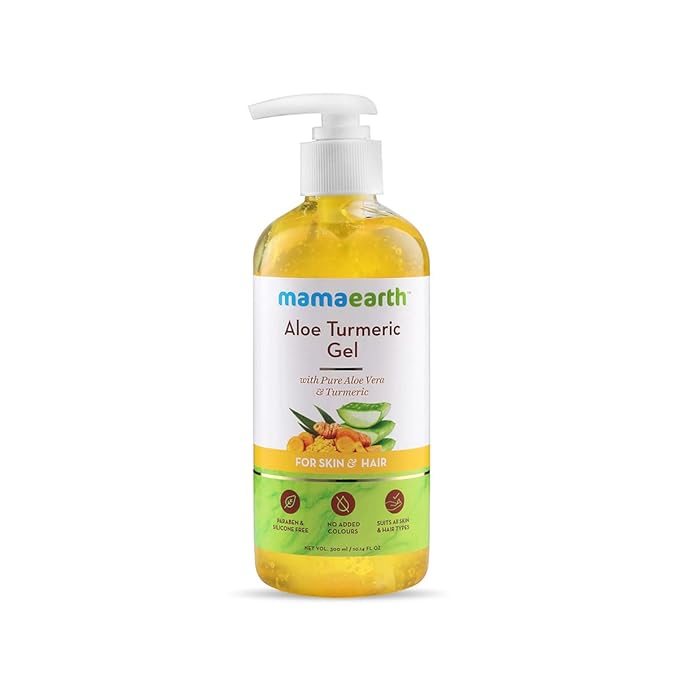 Mamaearth Aloe Turmeric Gel for Healthy Skin & Hair | Reduces Sunburn, Acne, & Dandruff | Hydrates Dry Hair & Nourishes Scalp | Paraben-Free | 10.14 Fl Oz (300ml)