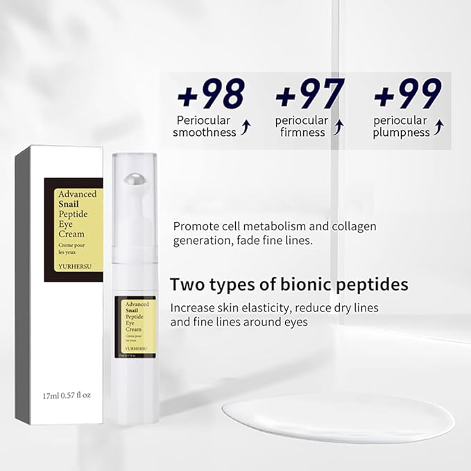 Snail Peptide Eye Cream Non-Sticky Snail Mucin Eye Care Hydrating Essence with 360° Massage Ball for Reducing Dark Circles/Puffiness/Fine Lines, Moisturizing, Firming, Adding Skin Elasticity