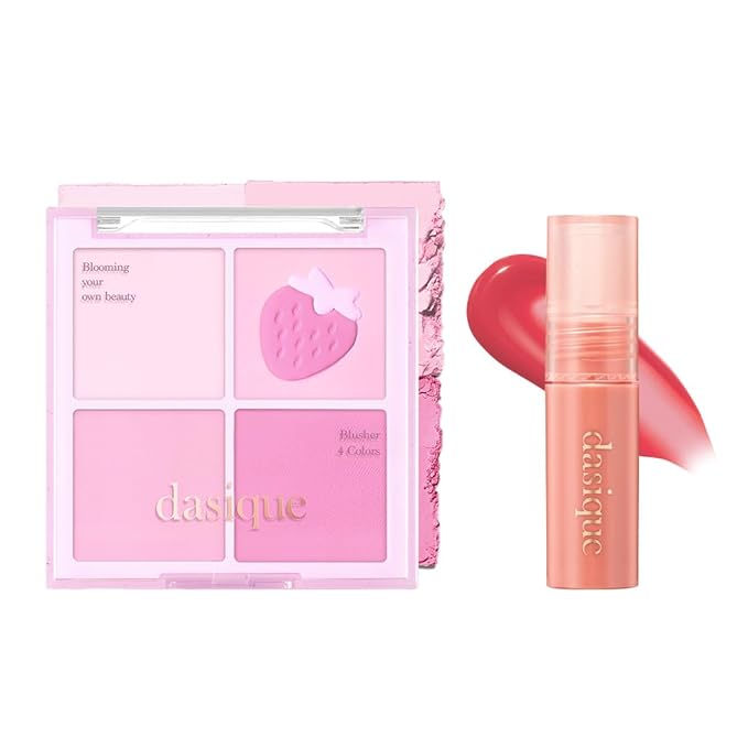 Dasique Blending Mood Cheek Special Edition #06 Berry Smoothie with FREE Juicy Dewy Tint Mini #06 Rose Apple | 4 Blendable Shades in Lightweight Smooth Powder | Korean Makeup