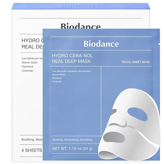 BIODANCE Hydro Cera-nol Real Deep Mask, Overnight Hydrogel Mask, Hydrating Facial Mask For Sensitive Skin, Redness Reducing & Quick Soothing Effect, Korean Skincare | 1.19oz(34g) x 4ea