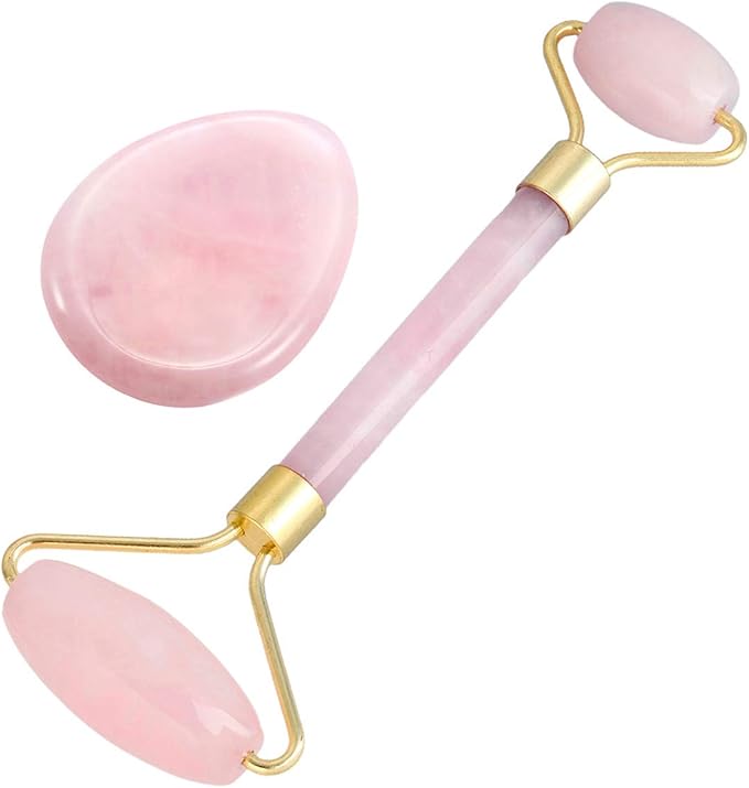 mookaitedecor Rose Quartz Roller Massager Tool & Thumb Worry Stone for Crystal Healing Reiki Stress Relief