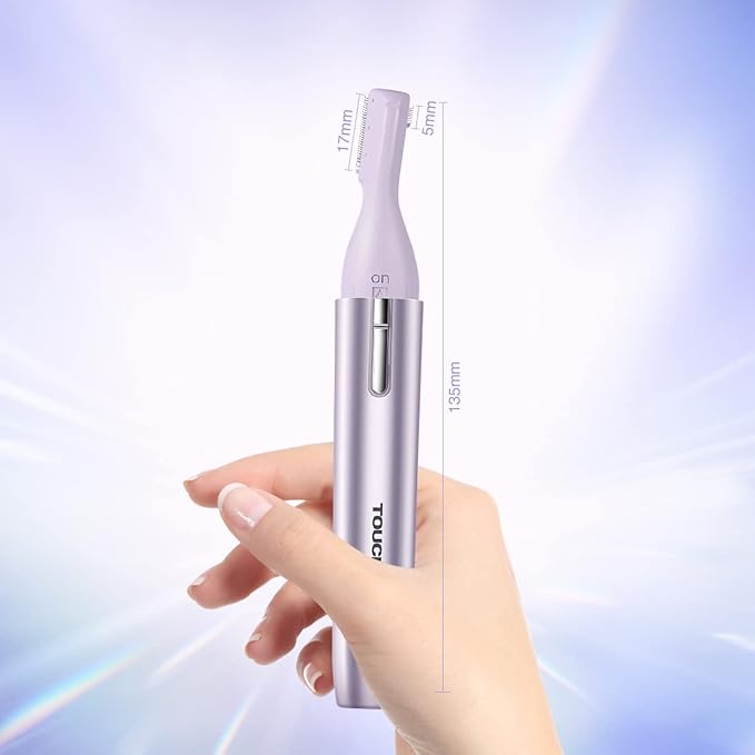 TOUCHBeauty Eyebrow Hair Trimmer for Women, Painless Precision Eyebrow Shaper, Pen-Shaped Hair Remover Razor for Face Chin Neck, Upper-Lip, Peach-Fuzz Mini Sized Battery-Operated Purple Color 1658A
