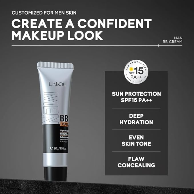 AKARY Hydrating Men BB Cream SPF 15 PA++, Full-Coverage Foundation&Concealer, Mens Face Moisturizer Cream Evens Skin Tone, Oil Control and Cover Flaws, Natural Finish for All Skin Types, Tan 320