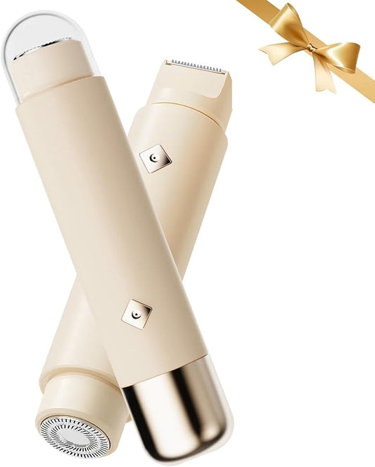 Dermave Bikini Shaver - Electric Bikini Trimmer for Women, 2-in-1 Womens Electric Razor, Dual Head Shaver (Beige)