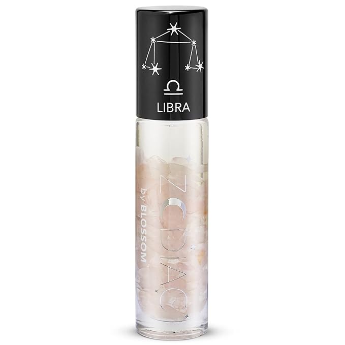 Blossom Zodiac Sign Vanilla Scented Moisturizng Roll On Lip Gloss with Crystals + pH Technology Color Charnging Shimmering Lip Balm, 2 Pack Bundle, Libra/Crystal