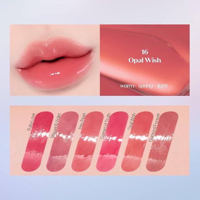 ETUDE Over Glowy Lip Stain Tint #16 Opal Wish | Non-Sticky Vegan Lip Tint | Moisturized & Long-lasting Lip Gloss | Daily Tint for Dry Lips, Korean Makeup