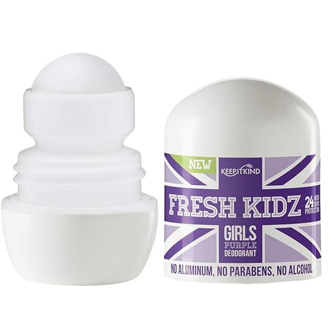 Fresh Kidz Roll On Deodorant for Kids and Teens - Baking Soda and Aluminum-free 24 Hour Protection for Sensitive Skin - Girls "Purple" 1.86 fl.oz. (3 Pack)