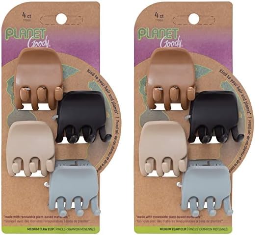 Planet Goody Heritage Medium Claw Clips - 4-Pack, Assorted Neutral Colors- For Easily Pulling Up Your Hair - Pain-Free Hair Accessories For Women, Men, Boys & Girls (Pack of 2)