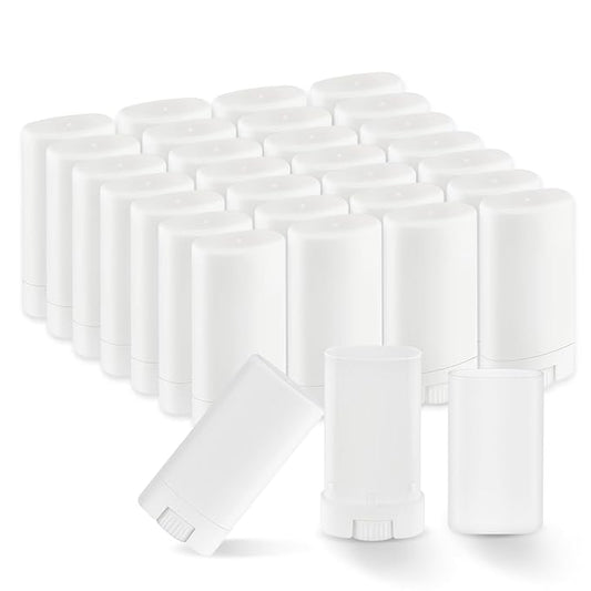 30 Pieces 15g/0.5oz White Oval Plastic Lip Balm Tubes,Empty Deodorant Bottles,Twist-Up Chap Stick Storage Containers for DIY Homemade Sunscreen Bar,Moisturizing Stick,Crayon