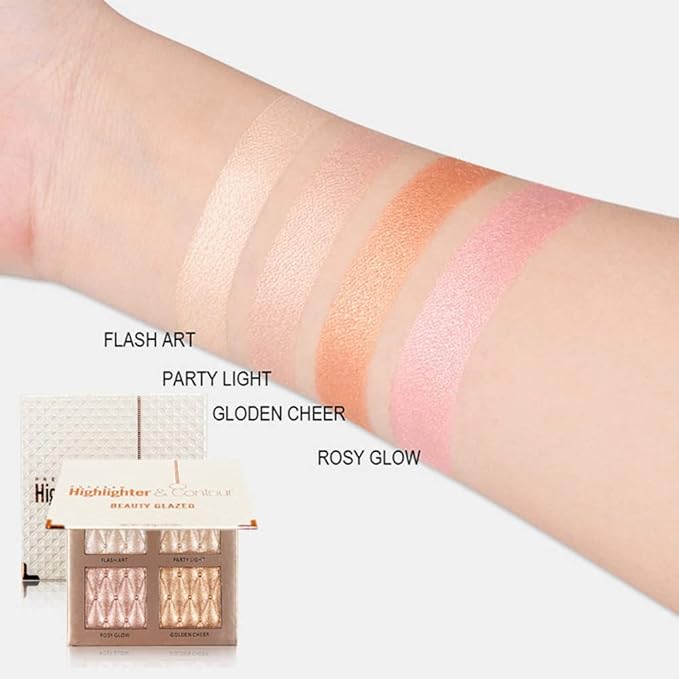 4-color highlighter makeup palette shimmer bronze contour shadow