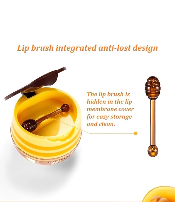 Bee Lip Balm Honey Pot,Honey Lip Mask Propolis Moisturizing Lip Balm with Stick,Hydrating and Prevention Dry and Cracked Lip Scrubs Exfoliator (2 PCS, Honey & Strawberry)