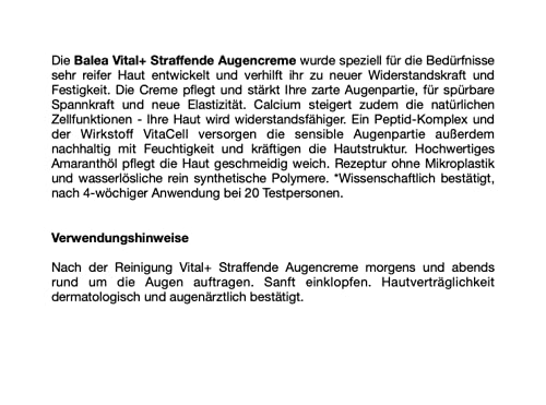 Balea Eye cream VITAL + Firming Eye Cream, 15 ml (Age: +50)