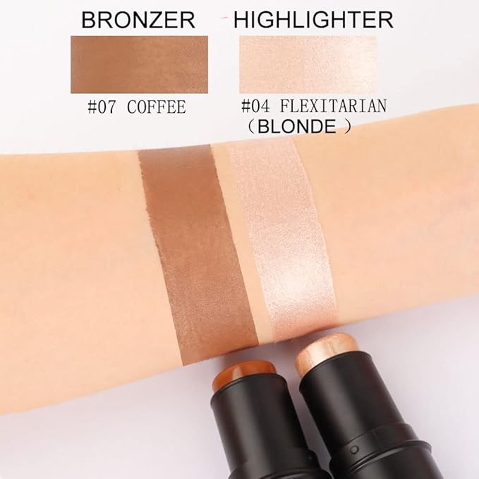 evpct 2Pcs Face Cream Contour Bronzer Sticks Makeup Highlighter Highlight Brown Creme Cheek Contour Sticks contorno en crema Bronzing Foundation Stick Kit Shadow Shading Face Contour Highly Piamented