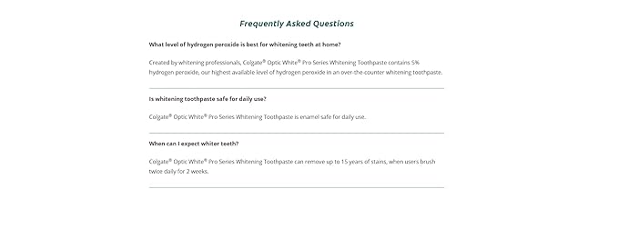 Colgate Optic White Pro Series Whitening Toothpaste with 5% Hydrogen Peroxide, Stain Prevention, 3 oz Tube, 2 Pack