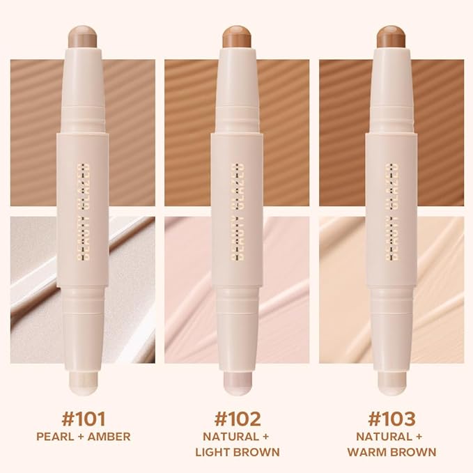 Double head contour stick, Highlight & Contour Bronzer Stick, durable and waterproof contour stick set, facial makeup contour face cream(01#Bronzer contour and glow sticks) ﻿