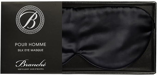 Branche Beauty Silk Eye Mask Pour Homme - Stylish 100% 6A Silk 22 Momme Sleep Mask, Eye Cover, Shade Blindfold Sleeping Mask for Luxury Sleep for Men Gifts for Him (Black)