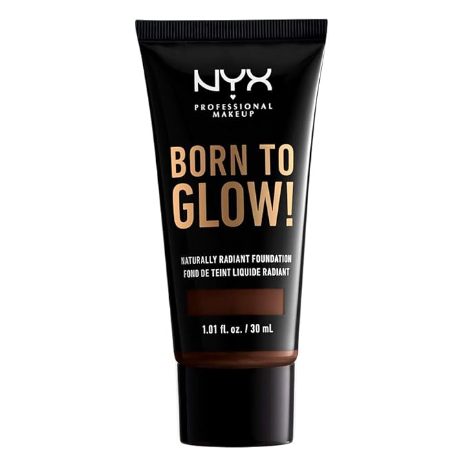 NYX PROFESSIONAL MAKEUP Born To Glow Naturally Radiant Foundation, Medium Coverage - Deep Ebony