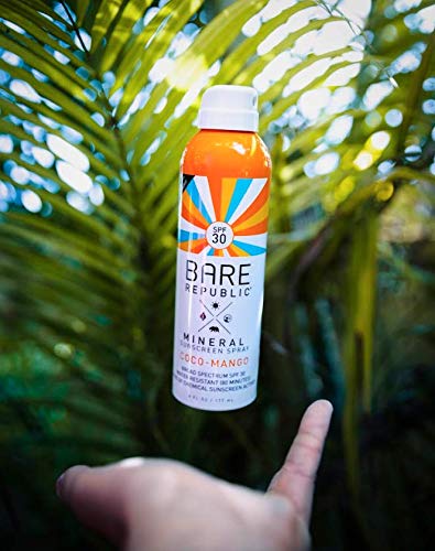 Bare Republic Mineral Sunscreen SPF 30 Sunblock Spray, Sheer and Non-Greasy Finish, Coconut Mango Scent, 6 Fl Oz