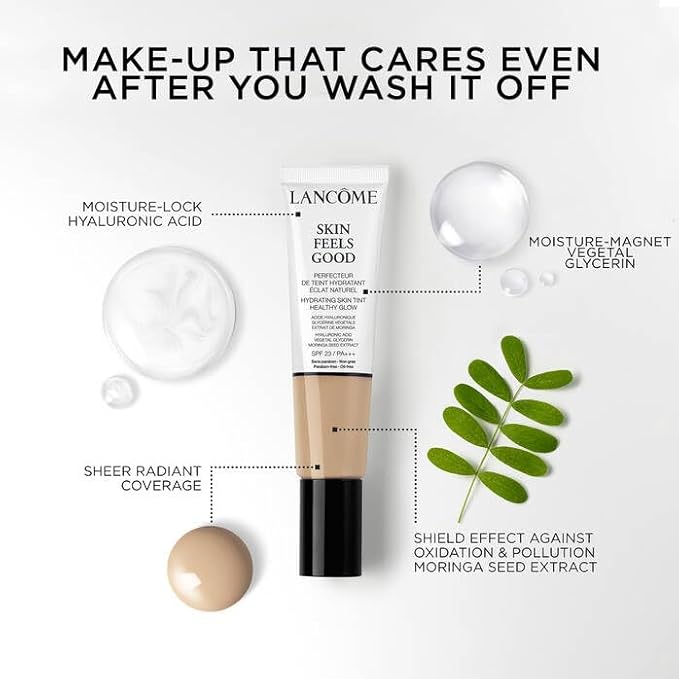 Lancôme Skin Feels Good Hydrating Tinted Moisturizer with SPF 23 - Oil-Free & Lightweight Foundation - Sheer Coverage with Healthy Glow Finish - 035W Fresh Almond