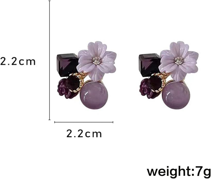 Boho Amethyst Flower Drop Earrings Vintage Purple Rhinestones Flora Petal Earrings Statement Purple Rose Studs Wedding Prom Geometric Crystal Flower Earrings Jewelry for Women