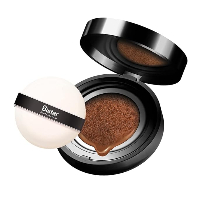 Sistar Skin Perfecting BB Cushion Full Coverage Long Lasting Natural Glow Foundation On The Go Case With Mirror (Deep)