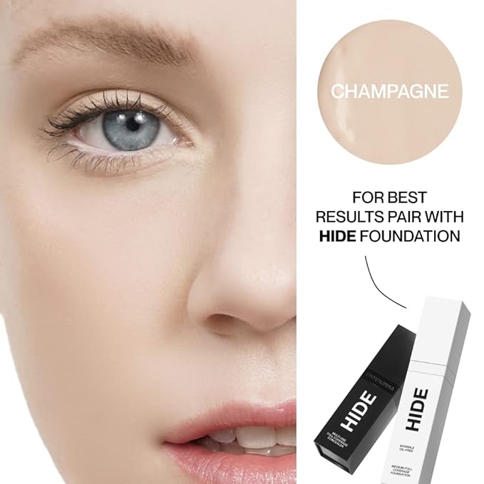 HIDE Liquid Concealer, Medium to Full Coverage Concealer for Blemishes, Under Eye Dark Circles & Scars, Oil Free Concealer, Champagne (See Shade Finder), 0.5 fl oz