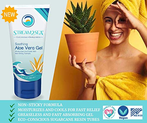 STREAM 2 SEA Soothing Aloe Vera Gel, Reef Safe Paraben Free All Natural Underwater Sting and Sunburn Relief, After Sun Care for Face and Body Easy to Absorb Hydration Moisturizing Formula, 6 Fl oz