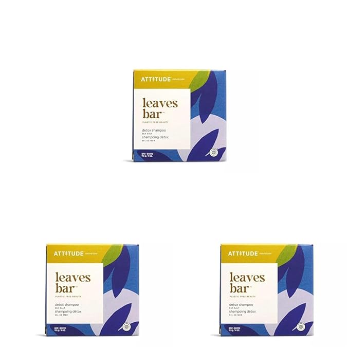 ATTITUDE Hair Shampoo Bar, EWG Verified, Plant and Mineral-Based Ingredients, Plastic-free Vegan and Cruelty-free Beauty Products, Detox, Sea Salt, 4 Oz (Pack of 3)